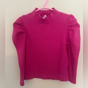 Baby GAP Bright Pink Long Sleeve Mock-neck, puff shoulder ribbed top, 3T